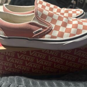 Vans Pink and White Checkered Slip-Ons